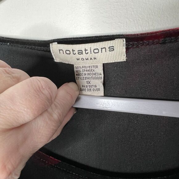 Notations Top Womens 1X Black Red Velvet Floral Whimsigoth Stretch Holiday Shirt - Picture 7 of 11